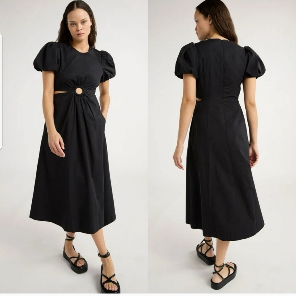 🌺#0005🤙Scoop NYC Elegant Black Midi Dress with O Ring Detail🌸CASE#AEL4G